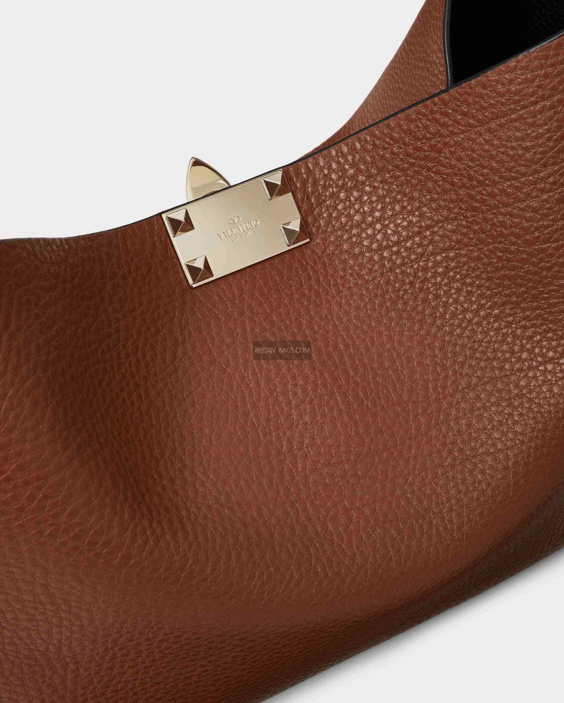 Valentino Garavani Rockstud Tote Bag in Brown Grainy Calfskin